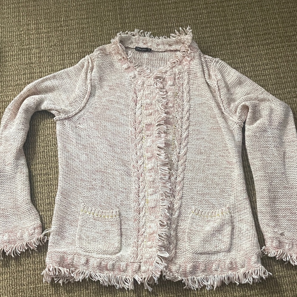 J. McLaughlin Light Pink Fringe Cardigan